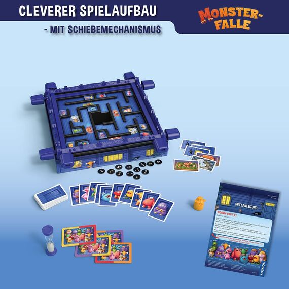 Kosmos 682637 Monsterfalle, Das lustiges Kinderspiel ab 6 Jahre, für 2 bis 4 Personen, Brettspiel mit besonderem Schiebemechanismus, kooperatives Familienspiel, spannendes Gesellschafttspiel