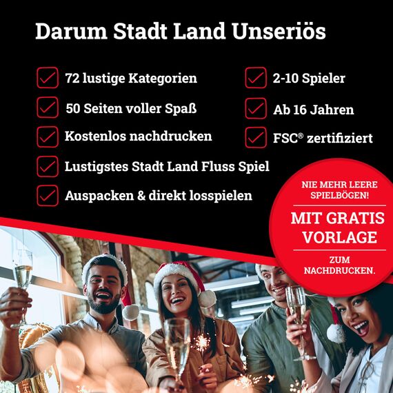 Weihnachtsspiel: Stadt Land Unseriös Weihnachts-Edition | Geschenkidee | Stadt Land Fluss mit 72 Kategorien. Lustiges Familienspiel für Weihnachten | DIN-A4 Spielblock | Weihnachtszeit & Advent