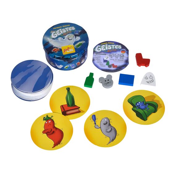 Zoch Geistesblitz Metalldose – Reaktionsspiel für schlaue Köpfe, rasante Denkduelle, mit fünf Symbolen aus Holz, handlich und kompakt, Konzentrationsspiel für Kinder und Erwachsene, ab 8 Jahren