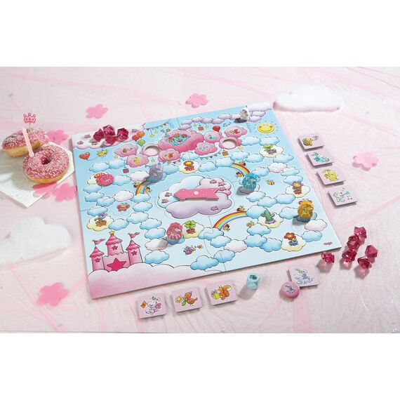 HABA Einhorn Glitzerglück – Kooperatives Lauf- und Sammelspiel für 2-4 Spieler ab 4 Jahren – Party im Wolkenland – Brettspiel, Kinderspielzeug - 1302767001