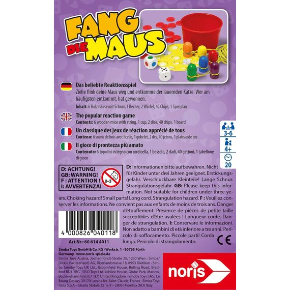 noris Fang die Maus – lustiges Reaktionsspiel für Kinder ab 4 Jahren – schnelles Fangspiel mit kleinen Mäusen – Actionspiel für 3–6 Spieler – Spielspaß für die ganze Familie
