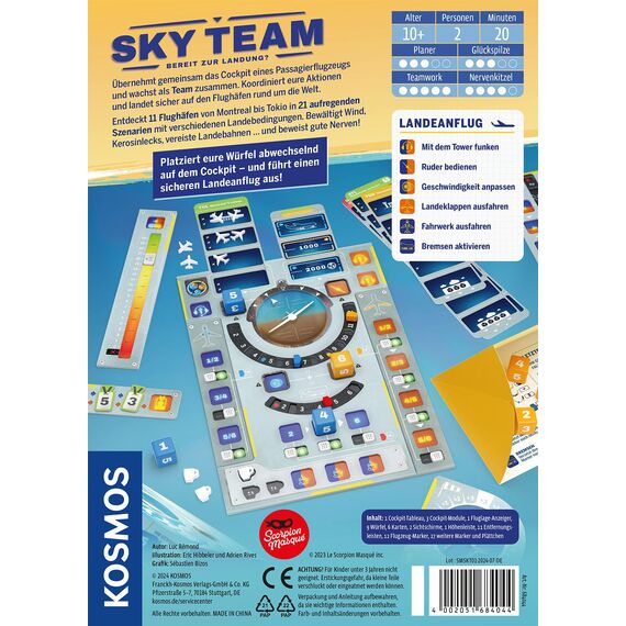 Kosmos 684044 Sky Team - Bereit zur Landung? Spiel des Jahres 2024, kooperatives Spiel für 2 Personen ab 10 Jahre, deutschsprachige Version, Strategiespiel, Brettspiel, Gesellschaftsspiel