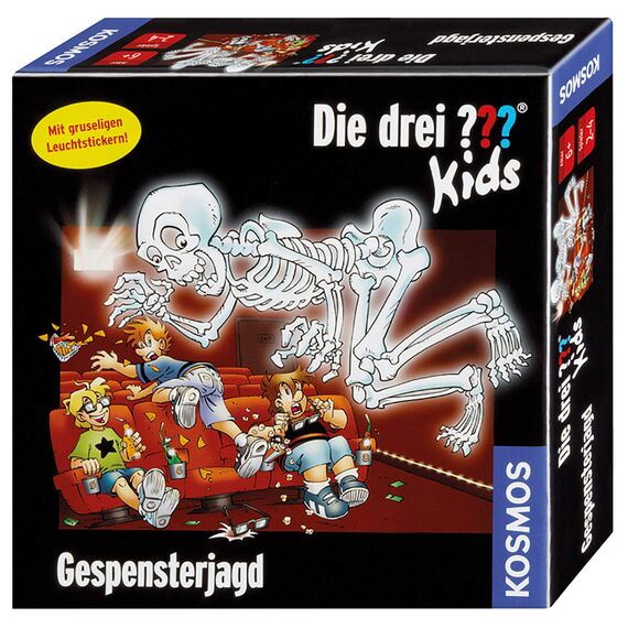 Die drei ??? Kids von KOSMOS Gespensterjagd, kooperatives Memo-Spiel für 2-4 Spieler ab 6 Jahren, Kinderspiel mit coolen Leuchtstickern, Brettspiel für die ganze Familie