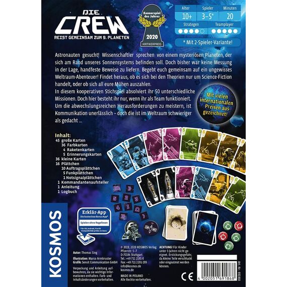 Kosmos 691868 Die Crew - Reist gemeinsam zum 9. Planeten, Kennerspiel des Jahres 2020, kooperatives Kartenspiel für 3 bis 5 Personen, mit Variante für 2 Personen, Gesellschaftsspiel: 2-5 Spieler