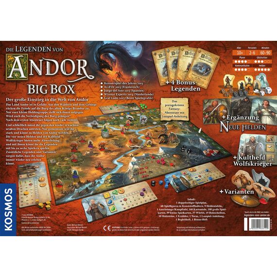 Kosmos 683122 Die Legenden von Andor-Big Box, Grundspiel (Kennerspiel des Jahres 2013) und zusätzliche Ergänzungen, Der Fantasy Klassiker, kooperatives Fantasy-Brettspiel, ab 10 Jahren