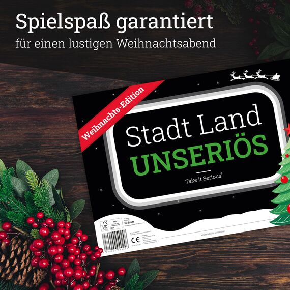 Weihnachtsspiel: Stadt Land Unseriös Weihnachts-Edition | Geschenkidee | Stadt Land Fluss mit 72 Kategorien. Lustiges Familienspiel für Weihnachten | DIN-A4 Spielblock | Weihnachtszeit & Advent
