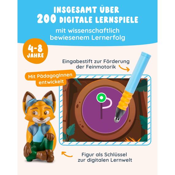 Edurino 3-in-1 Starterset | 3 Lernspiele | ab 4 Jahren | Digitales Lernspiel mit Mika Erstes Lesen & Schreiben, Robin Erste Zahlen & Mengen, Yuki Kreativität inkl. Stift