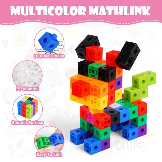 HOTUT Steckwürfel, 100 Stück Steckwürfel Grundschule, Rechenwürfel Grundschule, Lernen Lernspiele, Mathe Würfel zum Zählen, Rechenhilfe Geschenk ab 3-8 Jahren Jungen und Mädchen