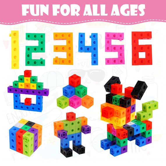 HOTUT Steckwürfel, 100 Stück Math Cubes, rechenwürfel grundschule mit 18 Lehrkarten und löschbarer Stift, Lernen Lernspiele, mathematische würfel Geschenk ab 3-8 Jahren Jungen und Mädchen