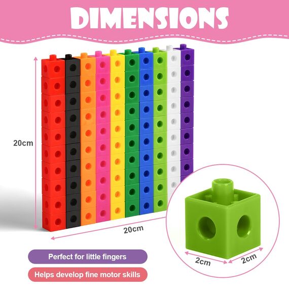 HOTUT Steckwürfel, 100 Stück Math Cubes, rechenwürfel grundschule mit 18 Lehrkarten und löschbarer Stift, Lernen Lernspiele, mathematische würfel Geschenk ab 3-8 Jahren Jungen und Mädchen