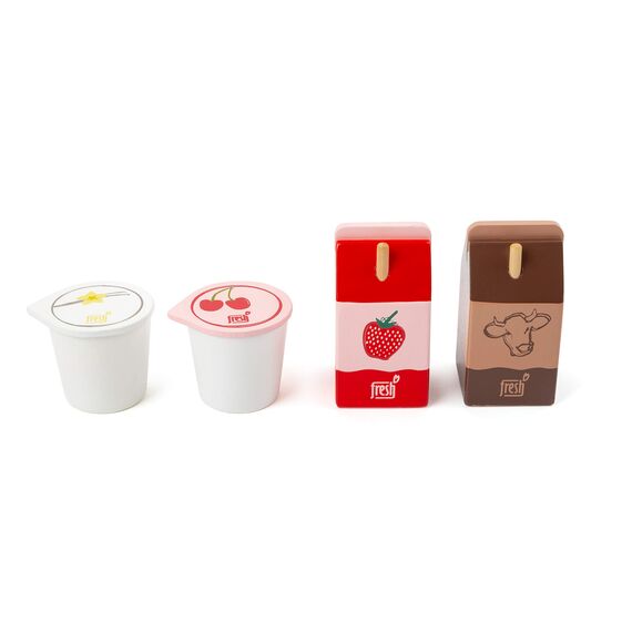 small foot Milchprodukte-Set "fresh" aus Holz, Kaufladen und Kinderküchen Zubehör, 4-teilig, ab 3 Jahren, 11440