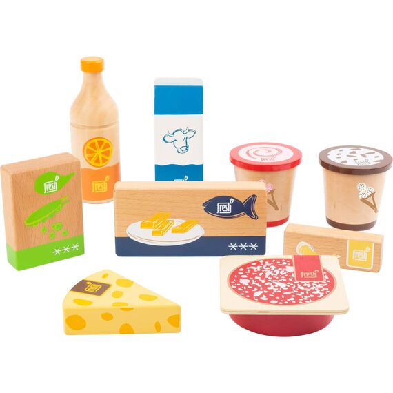 small foot Gefrier- und Kühlwaren-Set "fresh" aus Holz, für Kaufladen und Kinderküche, 9-teilig, ab 3 Jahren, 11441