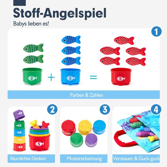 hahaland Baby Spielzeug ab 1 2 Jahr, Angelspiel für Kinder 6 12 Monate, Lernspiele, Motorikspielzeug, Montessori Spielzeug, Fische Angeln Spiel - Kleine Geschenke