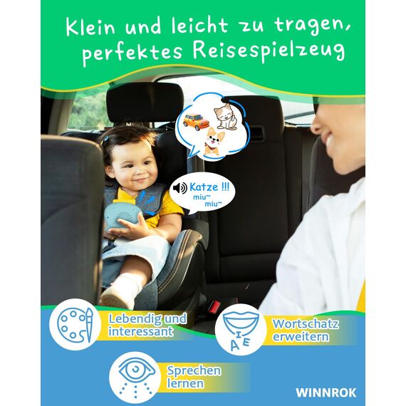 Winnrok Sprechende Lernkarten Deutsch Englisch Lernen für Kinder,Geschenke Kinder Sprechen Lernspielzeug Sprachförderung ab 2 3 4 Jahre, Flash Cards Lernspiele Vokabelfreund 224 Wörter Blau