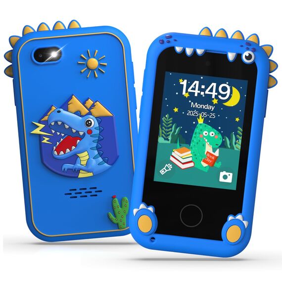 Fippesax Kinder Handy Smartphone Spielzeug, Kinderkamera 2,8" Handy für Mädchen Jungen, 20 lernspiele, Dualkamera, 8GB SD Karte, MP3 Player 3-9 Jahre, Blau