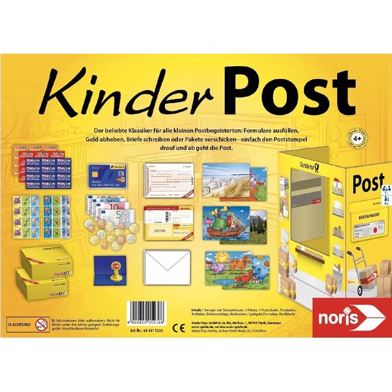 noris Kinderpost - Klassisches Kinder-Rollenspiel, inkl. Postschalter und viel Postzubehör, Postkarten, Briefe, Pakete, für Kinder ab 4 Jahren