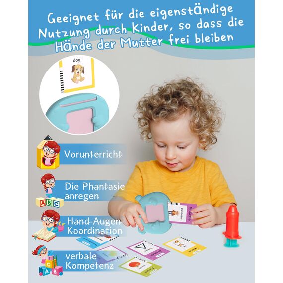 Winnrok Sprechende Lernkarten Deutsch Englisch Lernen für Kinder,Geschenke Kinder Sprechen Lernspielzeug Sprachförderung ab 2 3 4 Jahre, Flash Cards Lernspiele Vokabelfreund 224 Wörter Blau