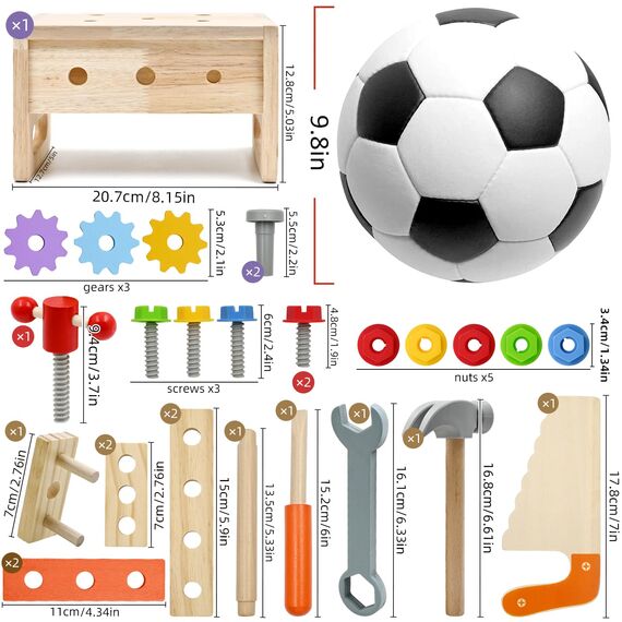 Werkzeugkoffer Kinder Spielzeug ab 3 4 5 Jahre, Montessori Holzspielzeug Kinderwerkzeug Werkzeugbank Lernspiele Werkzeugset Schraubspielzeug Hämmerchenspiel Spiele Geschenke Junge MäDchen ab 3 Jährige
