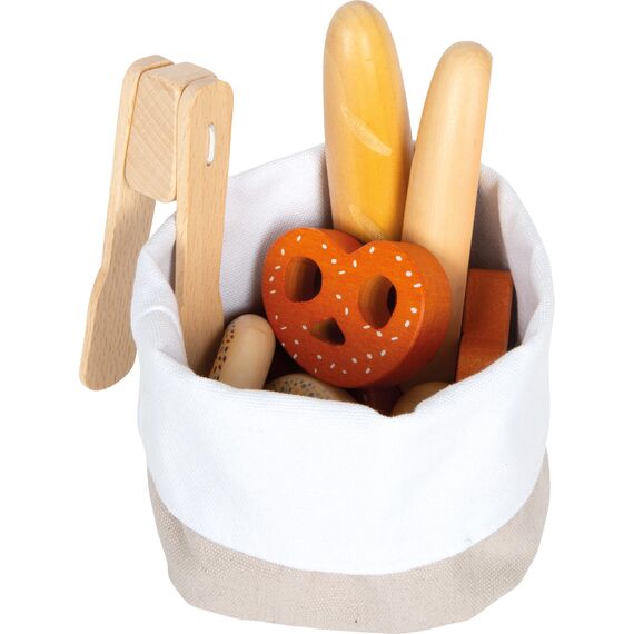 small foot Brotkorb-Set "fresh" aus Holz, mit Backzange, Zubehör für Kinderküche und Kaufladen, ab 3 Jahren, 11444