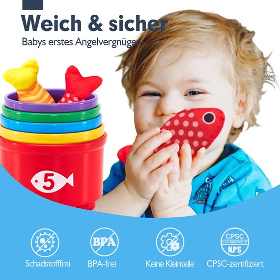 hahaland Baby Spielzeug ab 1 2 Jahr, Angelspiel für Kinder 6 12 Monate, Lernspiele, Motorikspielzeug, Montessori Spielzeug, Fische Angeln Spiel - Kleine Geschenke