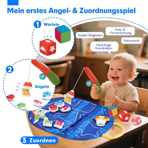 hahaland Baby Spielzeug ab 1 2 3 Jahr, Angelspiel für Kinder 6 12 Monate, 2 Angelruten - Farben Formen Lernspiele, Motorikspielzeug, Montessori Spielzeug, Fische Angeln Spiel, Geschenk Junge Mädchen