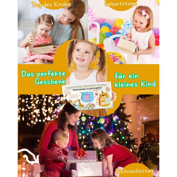 Winnrok Sprechende Lernkarten Deutsch Englisch Lernen für Kinder,Geschenke Kinder Sprechen Lernspielzeug Sprachförderung ab 2 3 4 Jahre, Flash Cards Lernspiele Vokabelfreund 224 Wörter Blau