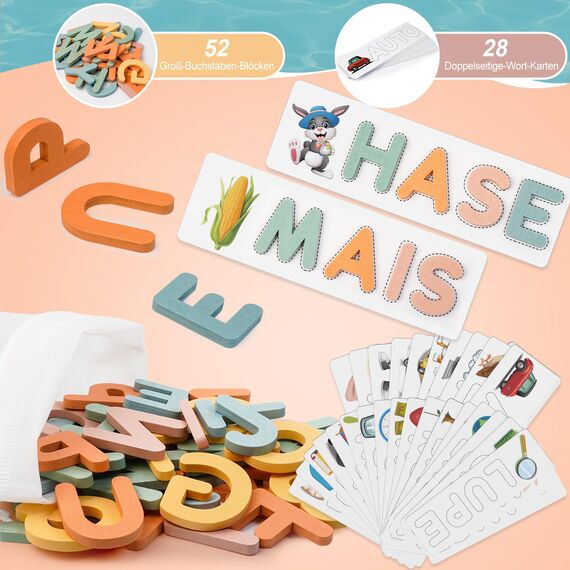 Joozmui Spielzeug ab 3 4 5 6 7 8 Jahre Mädchen, Buchstaben Lernen Lernspiele ab 3-9 Jahre Kinderspielzeug ab 3-11 Jahre Steckpuzzle Holz Montessori Spielzeug ab 3-10 Jahre Junge Einschulung Geschenk
