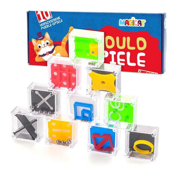Magicat Premium Geduldspiele Set I 10 Herausfordernde Geduldspiele für Kinder BZW. Knobelspiele für Erwachsene I Ideales Mitgebsel Kindergeburtstag I Spaßige Lernspiele für Feinmotorik