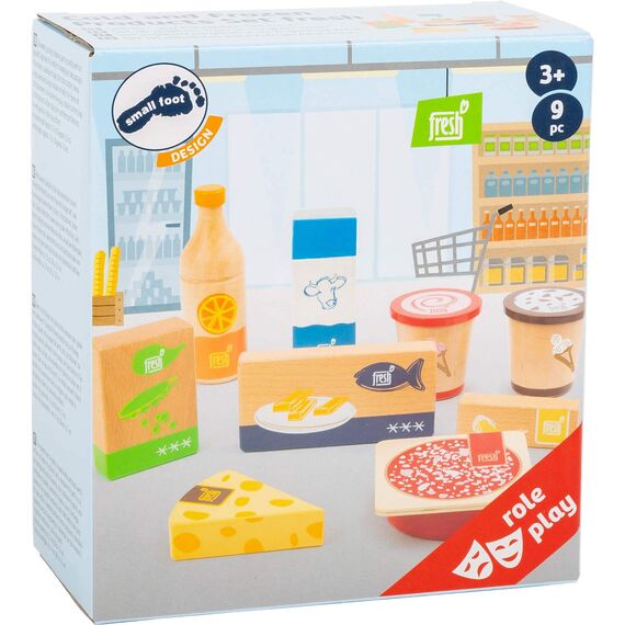 small foot Gefrier- und Kühlwaren-Set "fresh" aus Holz, für Kaufladen und Kinderküche, 9-teilig, ab 3 Jahren, 11441