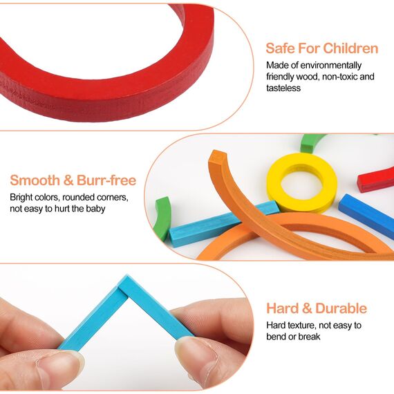Montessori Spielzeug ab 3 Jahre, Vorschule Lernspiele, 120 Holz Sticks und Ringe 20 Karten, Form Farberkennung Montessori Steckpuzzle, Geschenk zur Einschulung für Jungen und Mädchen