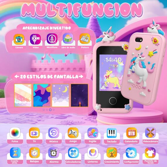 Fippesax Kinder Handy Smartphone Spielzeug, Kinderkamera 2,8" Touchscreen Handy für Mädchen Jungen, 20 lernspiele, Dualkamera, 8GB SD Karte, MP3 Player 3-9 Jahre