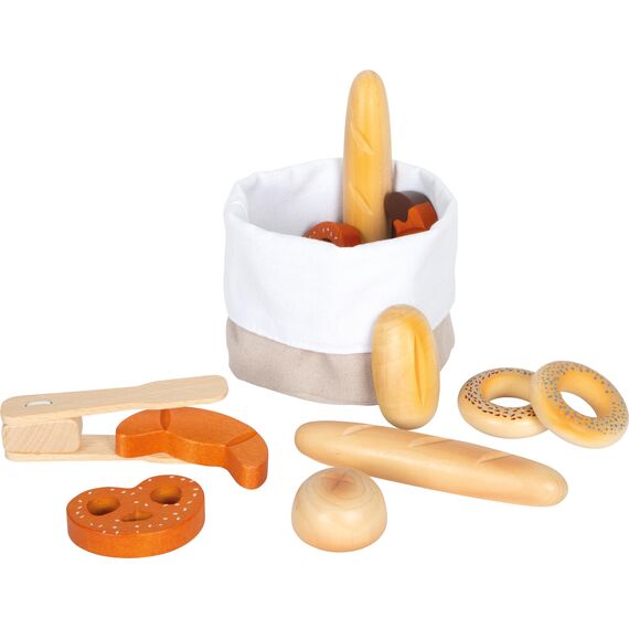 small foot Brotkorb-Set "fresh" aus Holz, mit Backzange, Zubehör für Kinderküche und Kaufladen, ab 3 Jahren, 11444