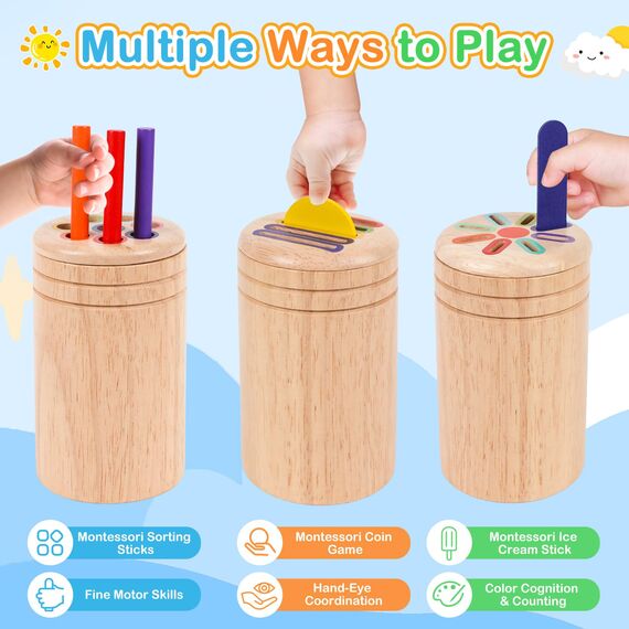 Montessori Spielzeug ab 1 Jahr, Spielzeug ab 1 2 Jahre Mädchen Jungen Baby Spielzeug Geschenk Mädchen Jungen 1 2 Jahre Farbe Sortierspiel Kinderspielzeug Motorikspielzeug Holzspielzeug ab 1 Jahr