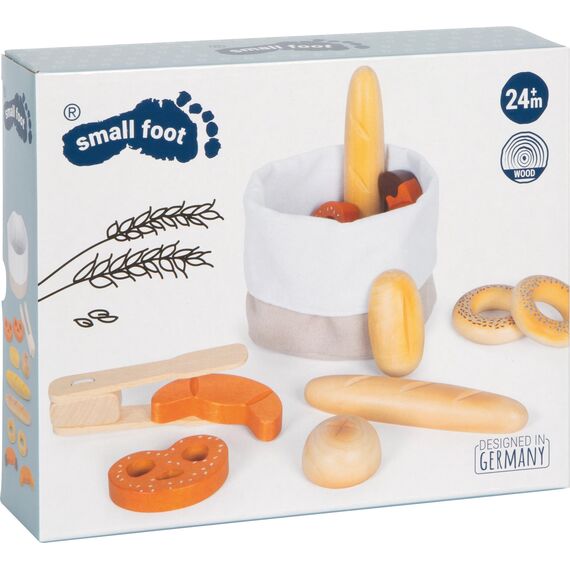 small foot Brotkorb-Set "fresh" aus Holz, mit Backzange, Zubehör für Kinderküche und Kaufladen, ab 3 Jahren, 11444