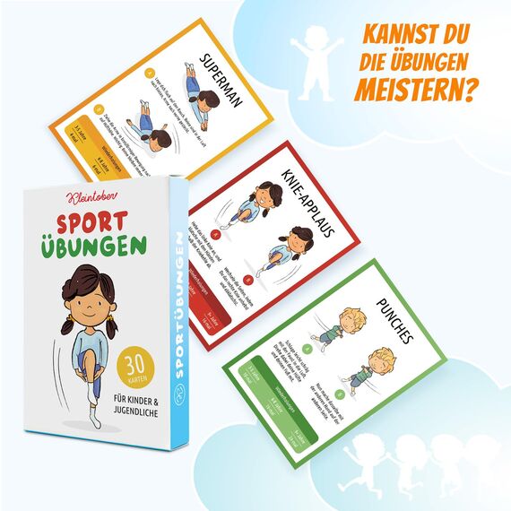 Kleintober 30 Trainingskarten für Kinder & Jugendliche I Bewegungsspiele für Kinder spielerisch fit Werden I Sport Lernspiele ab 3 Jahre mit Motivations-Kick I Sportgeräte für Kinder
