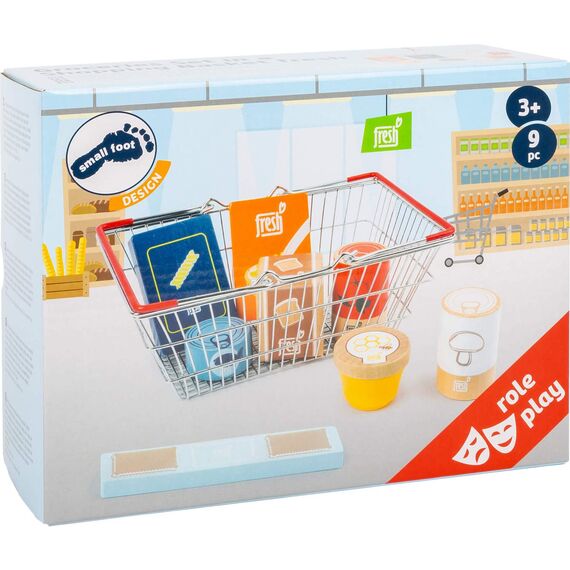 small foot Lebensmittel-Set im Einkaufskorb "fresh" aus Holz, für Kinderküchen und Kaufmannsläden, ab 3 Jahren, 11443
