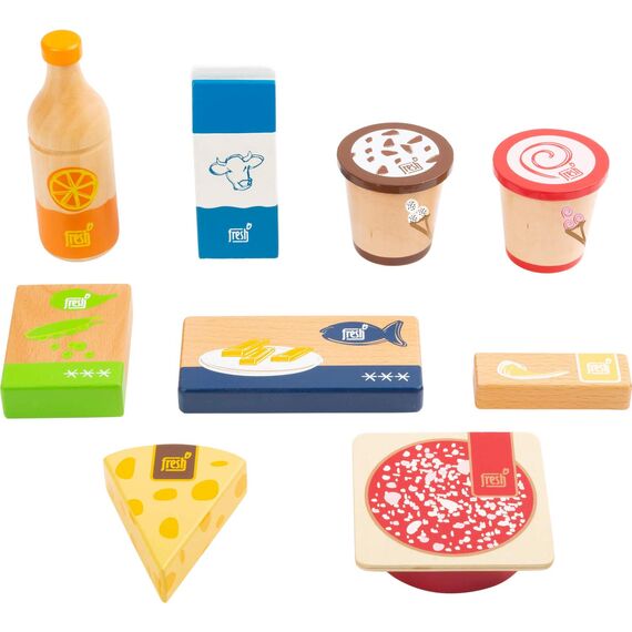 small foot Gefrier- und Kühlwaren-Set "fresh" aus Holz, für Kaufladen und Kinderküche, 9-teilig, ab 3 Jahren, 11441