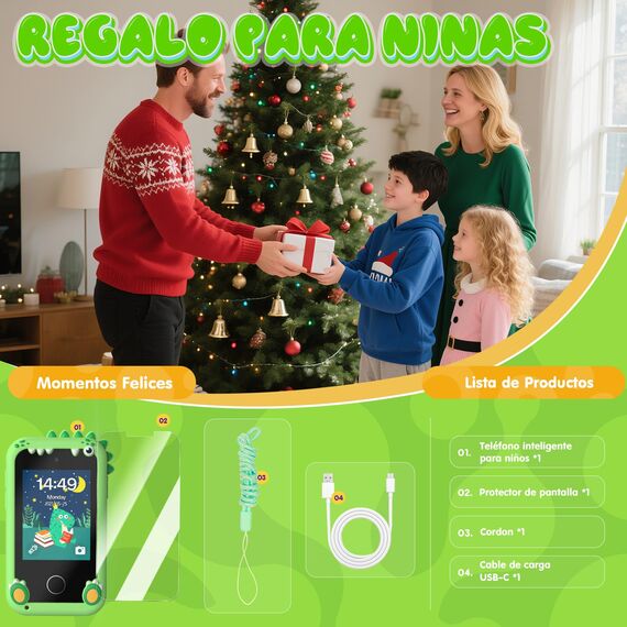 Fippesax Kinder Handy Smartphone Spielzeug, Kinderkamera 2,8" Handy für Mädchen & Jungen, 8G SD Karte, 20 lernspiele, DualKamera, MP3 Player (Grün)