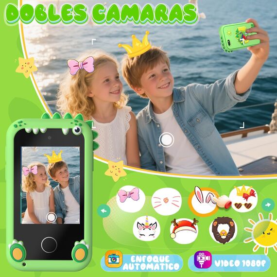 Fippesax Kinder Handy Smartphone Spielzeug, Kinderkamera 2,8" Handy für Mädchen & Jungen, 8G SD Karte, 20 lernspiele, DualKamera, MP3 Player (Grün)