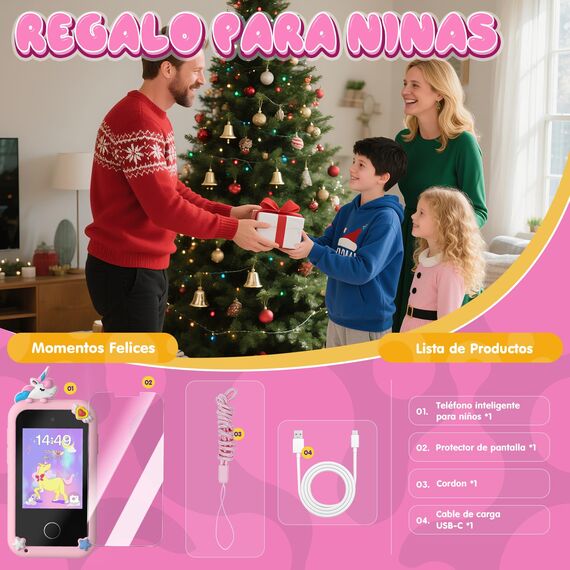 Fippesax Kinder Handy Smartphone Spielzeug, Kinderkamera 2,8" Touchscreen Handy für Mädchen Jungen, 20 lernspiele, Dualkamera, 8GB SD Karte, MP3 Player 3-9 Jahre