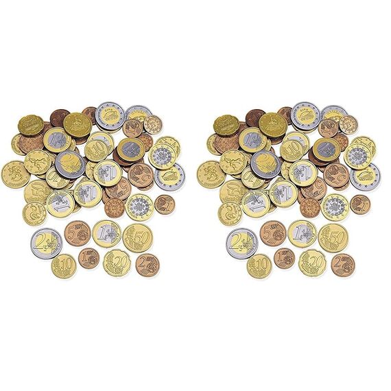 Learning Resources Spielgeldset Euro-Münzen (Set mit 100 Stück), Kinder Euro spielgeld münzen, kaufladen Kasse, Spielgeld für Kinder kaufmannsladen einkaufsladen (Packung mit 2)