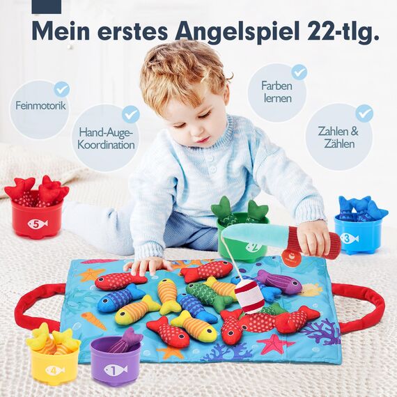 hahaland Baby Spielzeug ab 1 2 Jahr, Angelspiel für Kinder 6 12 Monate, Lernspiele, Motorikspielzeug, Montessori Spielzeug, Fische Angeln Spiel - Kleine Geschenke