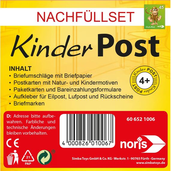 Noris 606011619AMA Kinderpost Und Kinderpostzubehör, Das Beliebte Rollenspiel Inkl. Nachfüllset, Bereits In Der Packung Enthalten, Für Kinder Ab 4 Jahren [Exklusiv Bei Amazon]