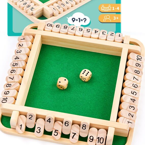 Shut The Box Spiel, Brettspiel aus Holz, 2-4 Spieler Gesellschaftsspiele ab 6 Jahre, Würfelspiel Mathematik Lernspiele ab 3 4 5 6 Jahre, Familienspiel Reisespiel für Kinder Geschenk Jungen Mädchen