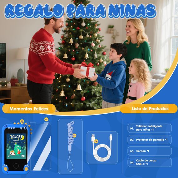 Fippesax Kinder Handy Smartphone Spielzeug, Kinderkamera 2,8" Handy für Mädchen Jungen, 20 lernspiele, Dualkamera, 8GB SD Karte, MP3 Player 3-9 Jahre, Blau