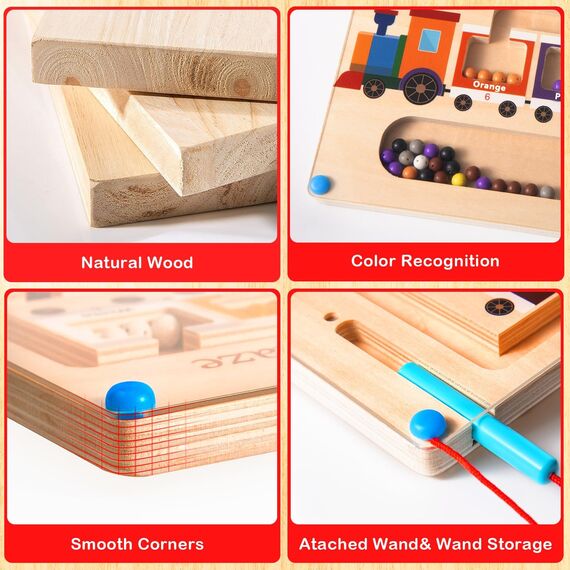 Strehknewen Magnetspiel Labyrinth, Magnetspiel zuglabyrinth, Montessori Spielzeug für Kinder ab 2 bis 6 Jahren, Holzspielzeug Lernspiele, Motorikspielzeug für Mädchen und Jungen