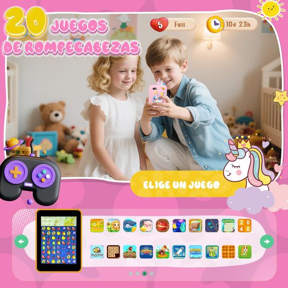 Fippesax Kinder Handy Smartphone Spielzeug, Kinderkamera 2,8" Touchscreen Handy für Mädchen Jungen, 20 lernspiele, Dualkamera, 8GB SD Karte, MP3 Player 3-9 Jahre