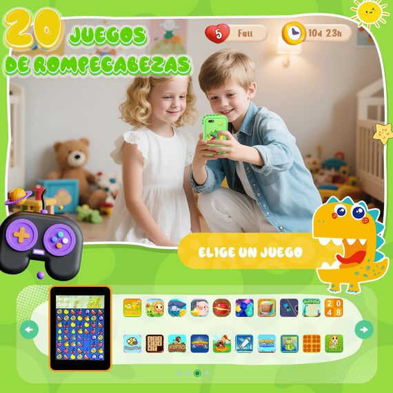 Fippesax Kinder Handy Smartphone Spielzeug, Kinderkamera 2,8" Handy für Mädchen & Jungen, 8G SD Karte, 20 lernspiele, DualKamera, MP3 Player (Grün)