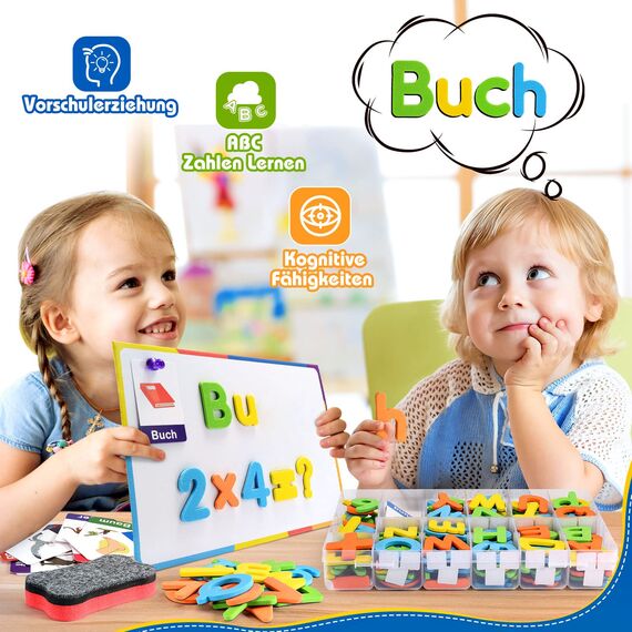 Jinxful Lernspiele ab 3 4 5 6 7 Jahre, Magnetische Buchstaben und Zahlen für Kinder Spielzeug ab 3-7 Jahre Junge Buchstaben Lernen Geschenk Mädchen 3 4 5 6 7 Jahre Montessori Spielzeug (199 Stück)