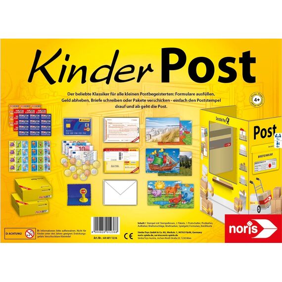 noris Kinderpost - Klassisches Kinder-Rollenspiel, inkl. Postschalter und viel Postzubehör, Postkarten, Briefe, Pakete, für Kinder ab 4 Jahren